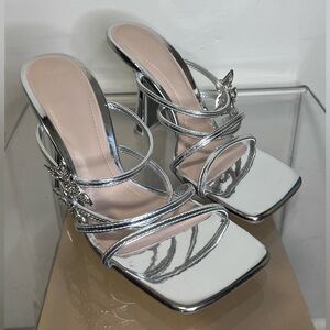 Zara Silver Strappy Heels Size 38